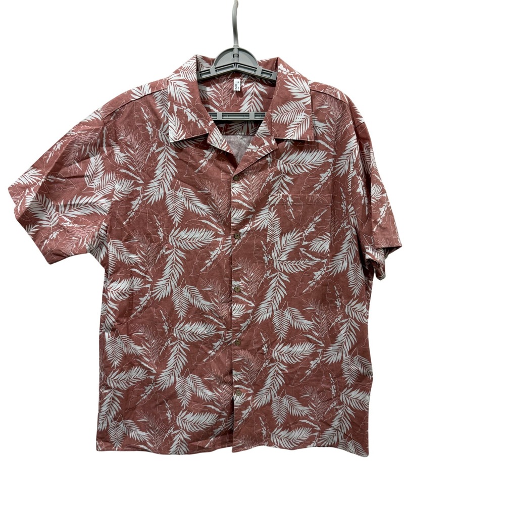 Coofandy Mens XL Tropical Palm Leaf‎ Print Cotton Short Sleeve Camp Shirt Rust